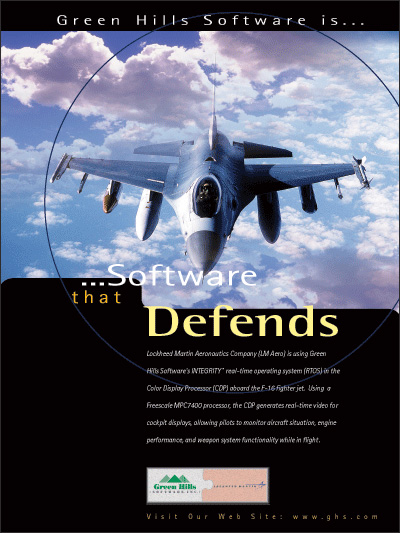 Lockheed Martin-f16, using INTEGRITY RTOS, Embedded Security, MILS-Compliant, EAL 6+, MLS, POSIX 1003.1 Conformant