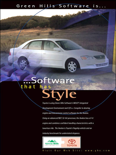 Toyota Avalon, is using MULTI IDE analysis tools & debugger and C/C++ optimizing embedded compilers