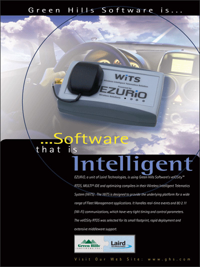 EZURiO, a unit of Laird Technologies (WiTS) is using Green Hills Softwares velosity RTOS, MULTI IDE, Compilers