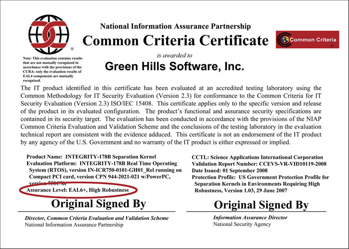 Common Criteria EAL6+ Certificate